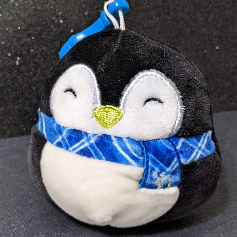 Squishmallows Luna Penguin Backpack Charm 3.5" Blue scarf